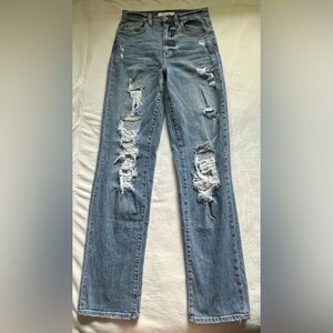 Ripped straight leg dad jeans